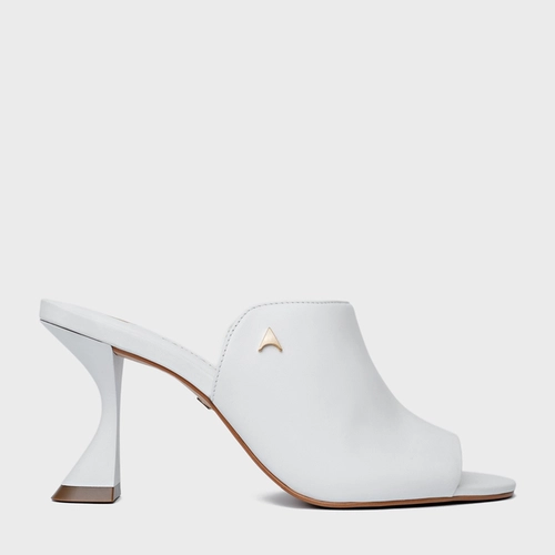 Open Mule Icon Salto Sculpt Couro Branco Blanc
