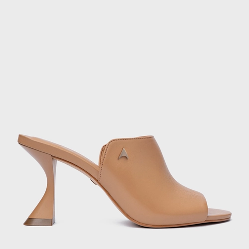 Open Mule Icon Salto Sculpt Couro Marrom Cookie