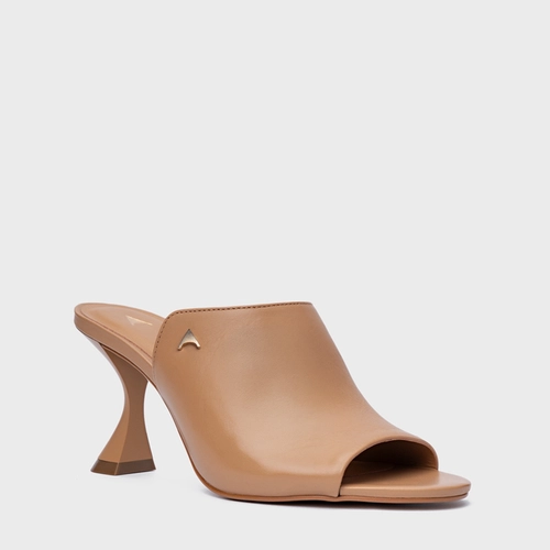 Open Mule Icon Salto Sculpt Couro Marrom Cookie