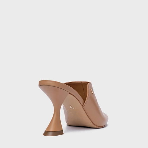 Open Mule Icon Salto Sculpt Couro Marrom Cookie