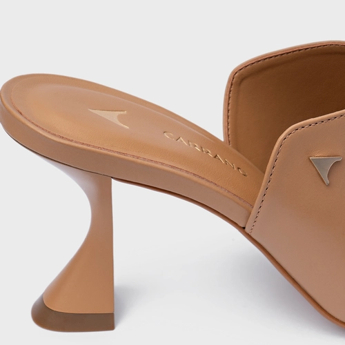 Open Mule Icon Salto Sculpt Couro Marrom Cookie