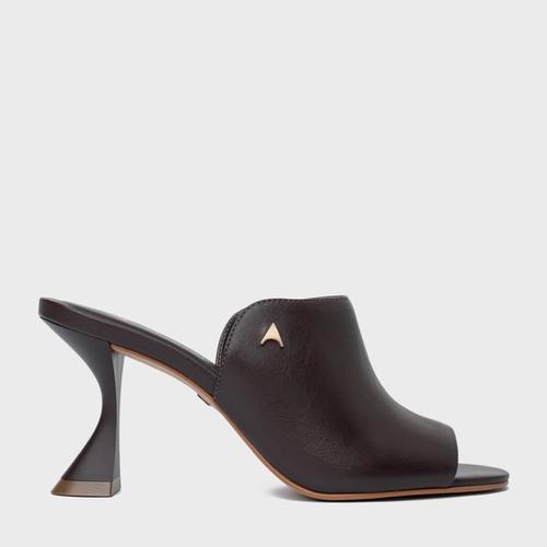 Open Mule Icon Salto Sculpt Couro Marrom Ganache