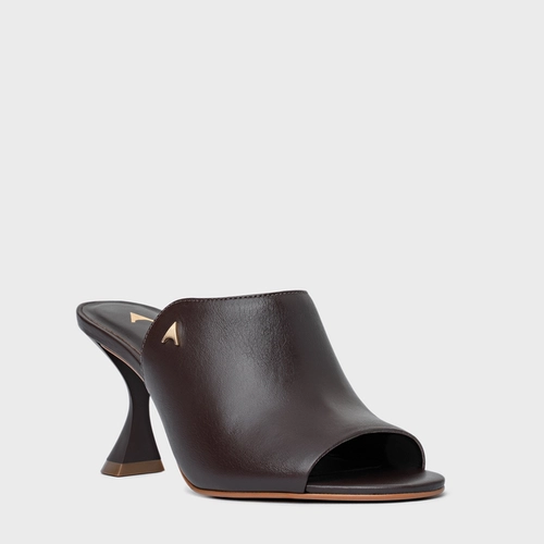 Open Mule Icon Salto Sculpt Couro Marrom Ganache