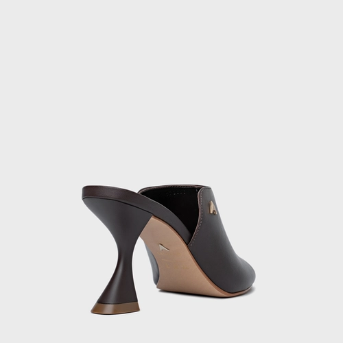 Open Mule Icon Salto Sculpt Couro Marrom Ganache
