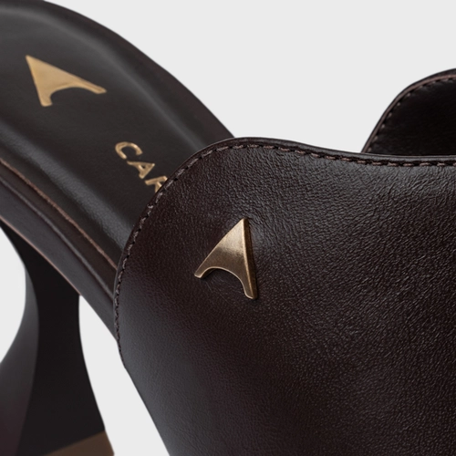 Open Mule Icon Salto Sculpt Couro Marrom Ganache