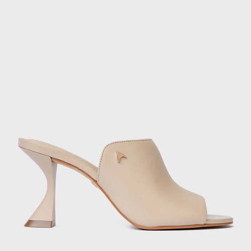 Open Mule Icon Salto Sculpt Couro Bege Oatmeal