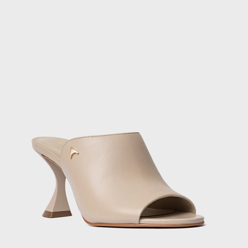 Open Mule Icon Salto Sculpt Couro Bege Oatmeal
