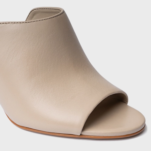 Open Mule Icon Salto Sculpt Couro Bege Oatmeal