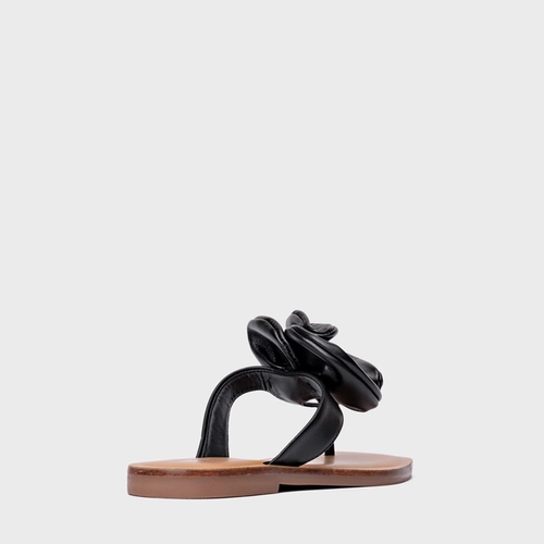 Rasteira Flower Couro Preto
