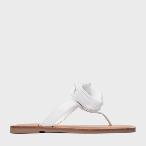 Rasteira Flower Couro Branco Blanc