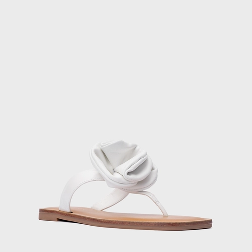 Rasteira Flower Couro Branco Blanc