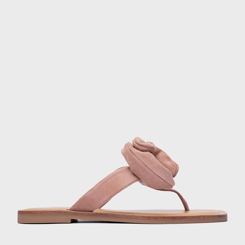 Rasteira Flower Couro Suede Rosa Ballet