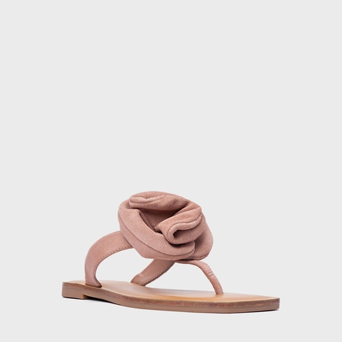 Rasteira Flower Couro Suede Rosa Ballet