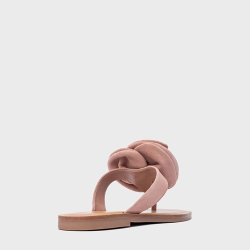 Rasteira Flower Couro Suede Rosa Ballet