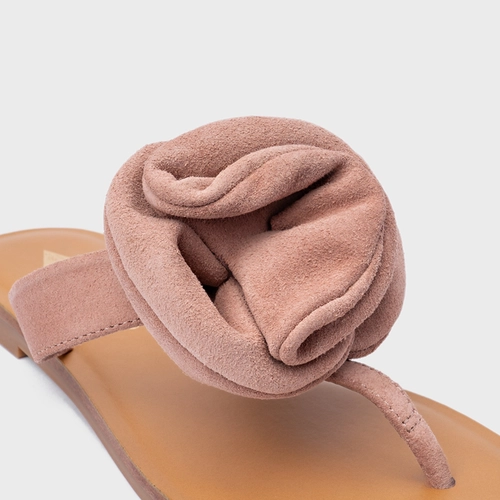 Rasteira Flower Couro Suede Rosa Ballet