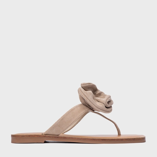 Rasteira Flower Couro Suede Bege Oatmeal