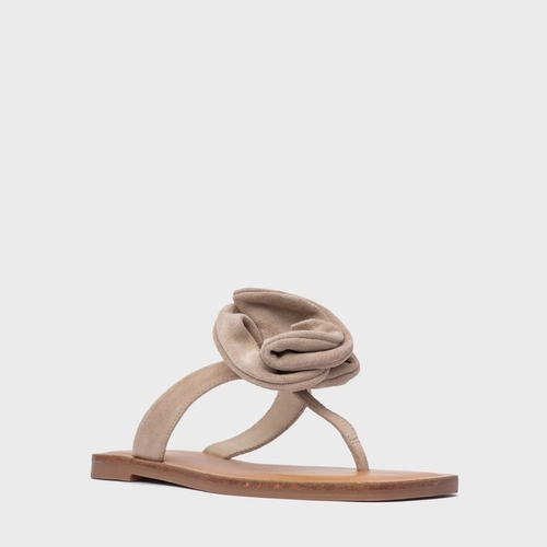 Rasteira Flower Couro Suede Bege Oatmeal