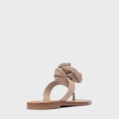 Rasteira Flower Couro Suede Bege Oatmeal