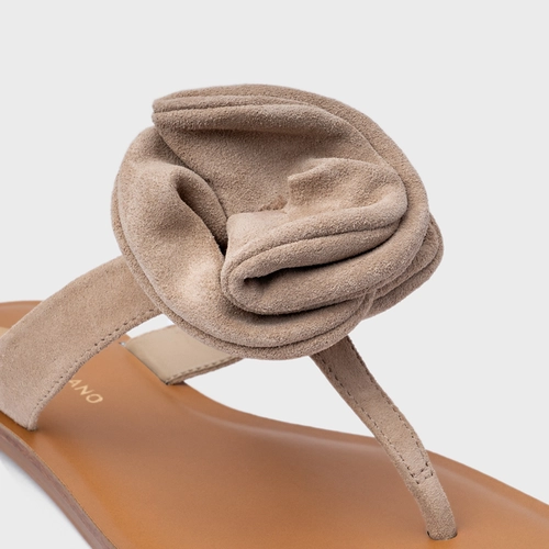 Rasteira Flower Couro Suede Bege Oatmeal