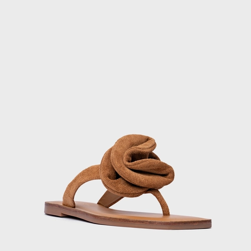 Rasteira Flower Couro Suede Marrom Saddle