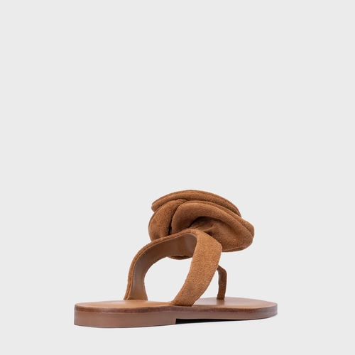 Rasteira Flower Couro Suede Marrom Saddle