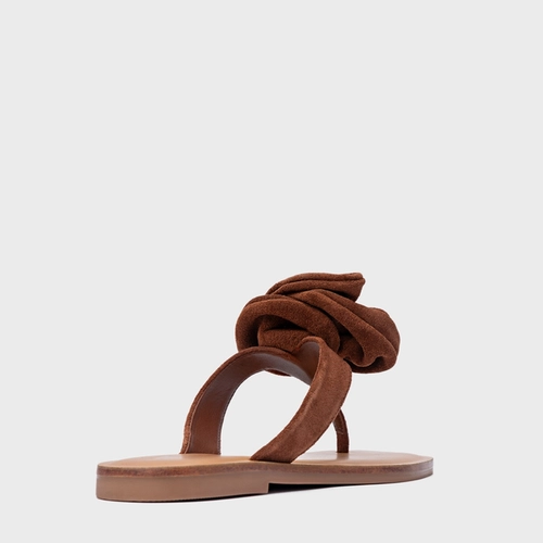 Rasteira Flower Couro Suede Marrom Walnut