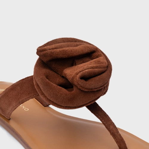 Rasteira Flower Couro Suede Marrom Walnut