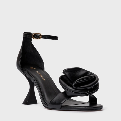 Sandália Flower Salto Sculpt Couro Preto