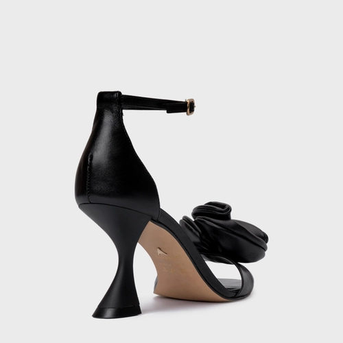 Sandália Flower Salto Sculpt Couro Preto