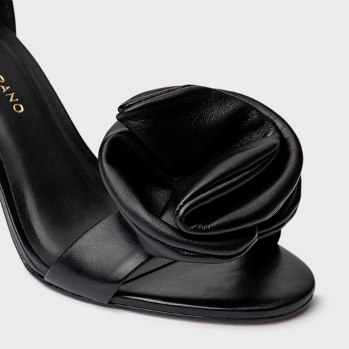 Sandália Flower Salto Sculpt Couro Preto