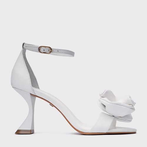 Sandália Flower Salto Sculpt Couro Branco Blanc