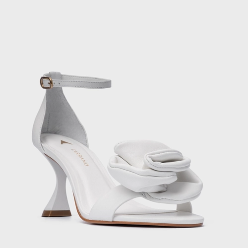 Sandália Flower Salto Sculpt Couro Branco Blanc