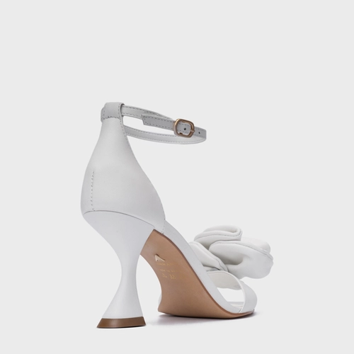 Sandália Flower Salto Sculpt Couro Branco Blanc