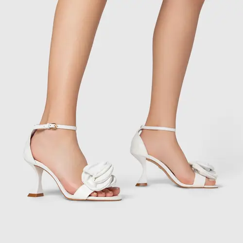 Sandália Flower Salto Sculpt Couro Branco Blanc