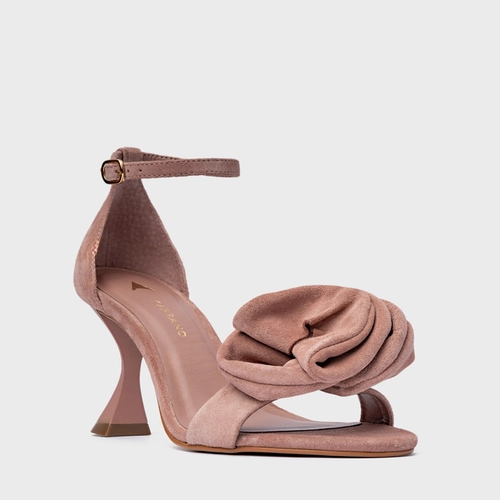 Sandália Flower Salto Sculpt Couro Suede Rosa Ballet