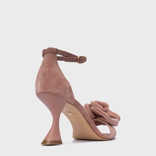 Sandália Flower Salto Sculpt Couro Suede Rosa Ballet