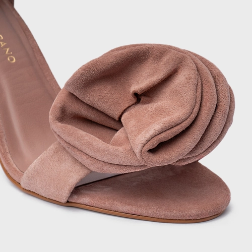 Sandália Flower Salto Sculpt Couro Suede Rosa Ballet