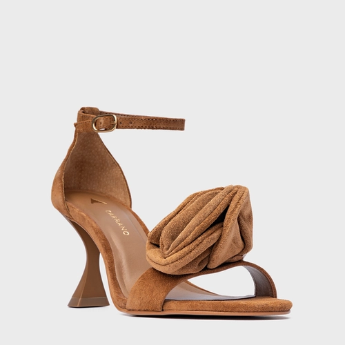 Sandália Flower Salto Sculpt Couro Suede Marrom Saddle