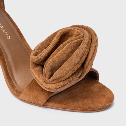 Sandália Flower Salto Sculpt Couro Suede Marrom Saddle