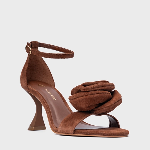 Sandália Flower Salto Sculpt Couro Suede Marrom Walnut