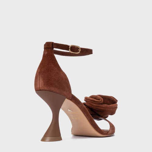 Sandália Flower Salto Sculpt Couro Suede Marrom Walnut