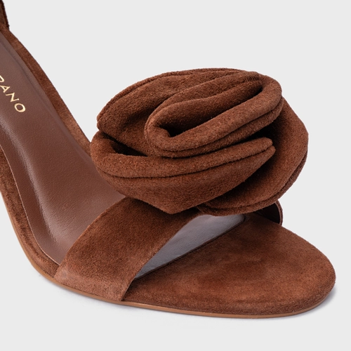 Sandália Flower Salto Sculpt Couro Suede Marrom Walnut