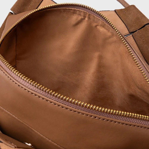 Bolsa Hobo Interlace Couro Suede Marrom Saddle