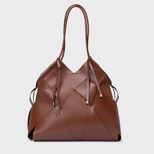 Bolsa Hobo Interlace Couro Marrom Walnut