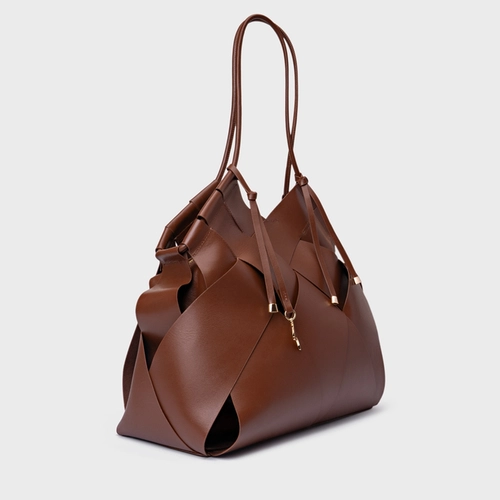 Bolsa Hobo Interlace Couro Marrom Walnut