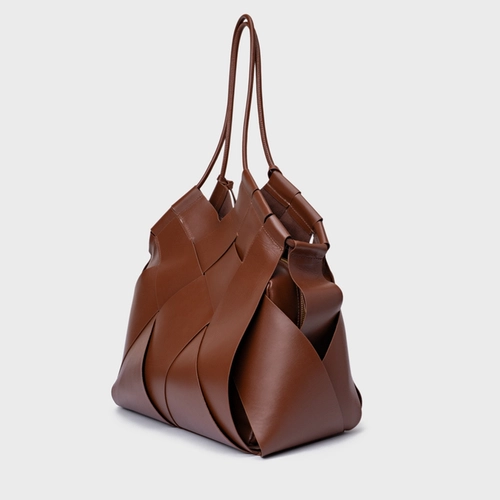 Bolsa Hobo Interlace Couro Marrom Walnut