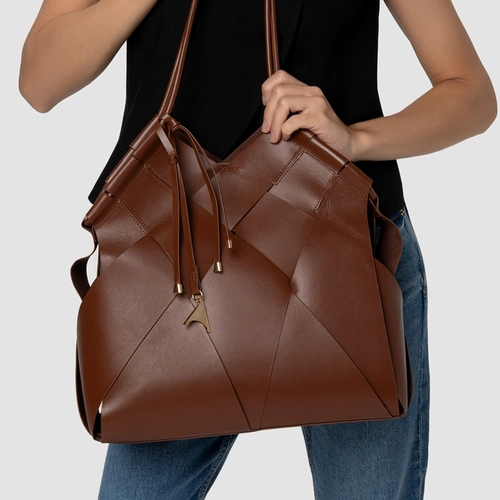 Bolsa Hobo Interlace Couro Marrom Walnut