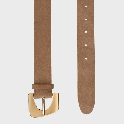 Cinto Statement Grosso Couro Suede Bege Almond