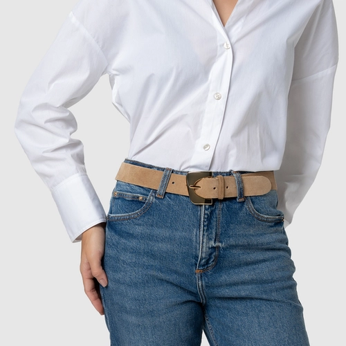 Cinto Statement Grosso Couro Suede Bege Almond
