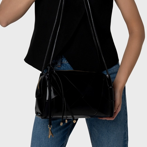 Bolsa Shoulder Interlace Média Couro Preto